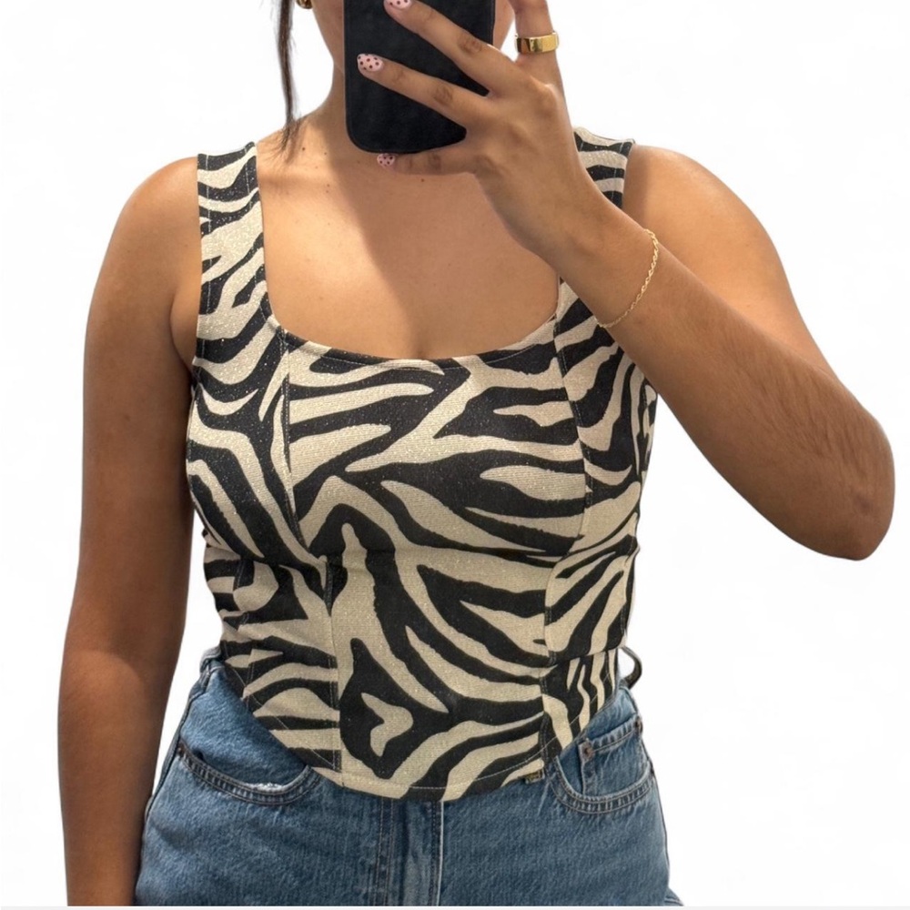 Divided Black and Cream Zebra Print Tank Top